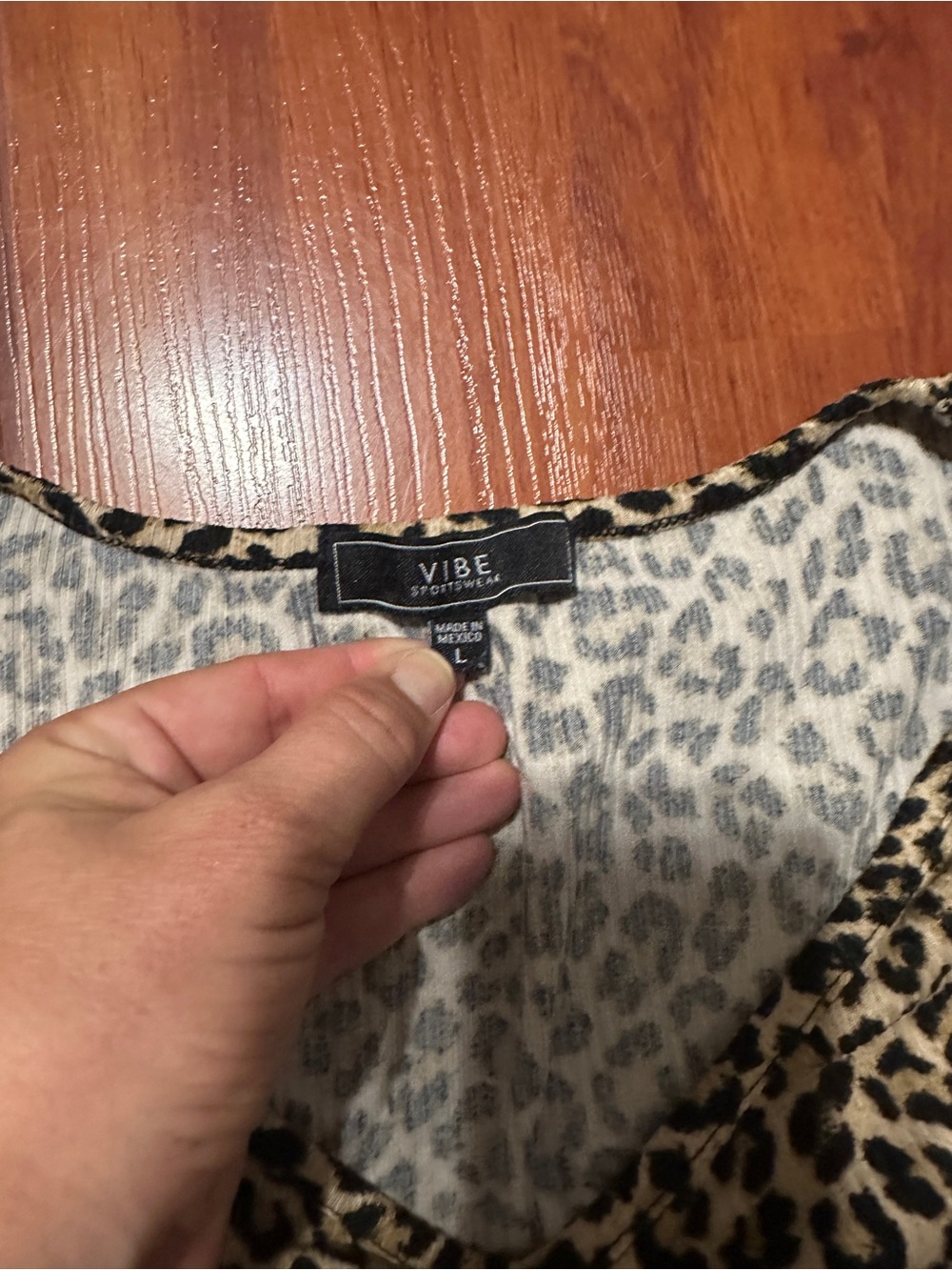 Vibe Leopard Print V-Neck Short Sleeve Top - Tan & Black - Picture 6 of 7